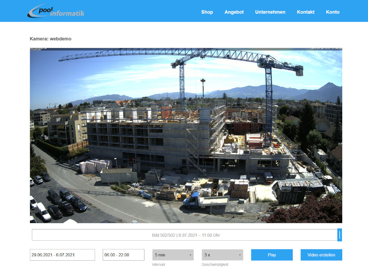 Baustellenkamera Archiv und Zeitraffererstellung