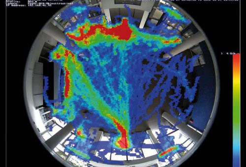 Die Häufigkeit der Bewegungen wird anhand unterschiedlicher Farben optisch in der MOBOTIX Heatmap dargestellt