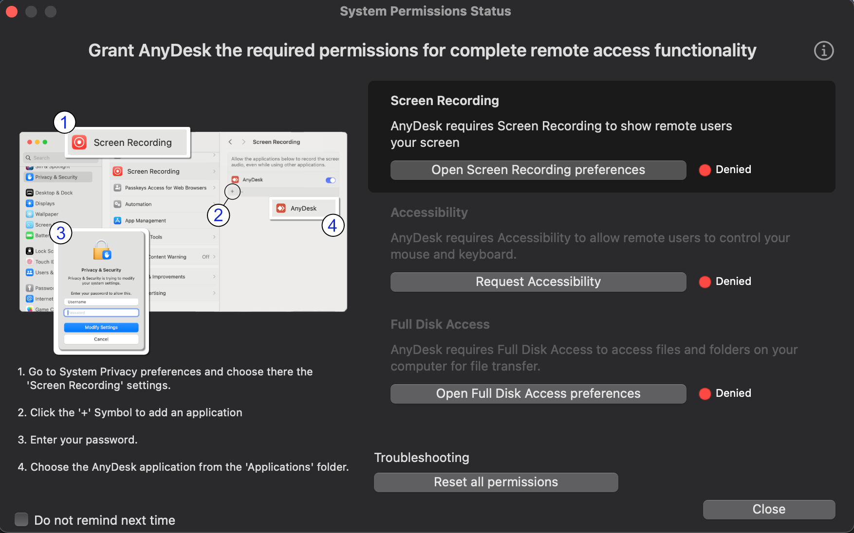 Anydesk Berechtigungsfenster