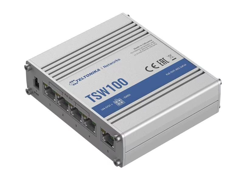 Teltonika Rail PoE+ Switch TSW100 5 Port Teltonika Rail PoE+ Switch TSW100 5 Port